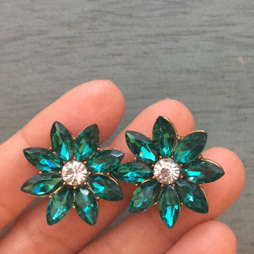 Crystal Rhinestone Flower Statement Earrings - image 5